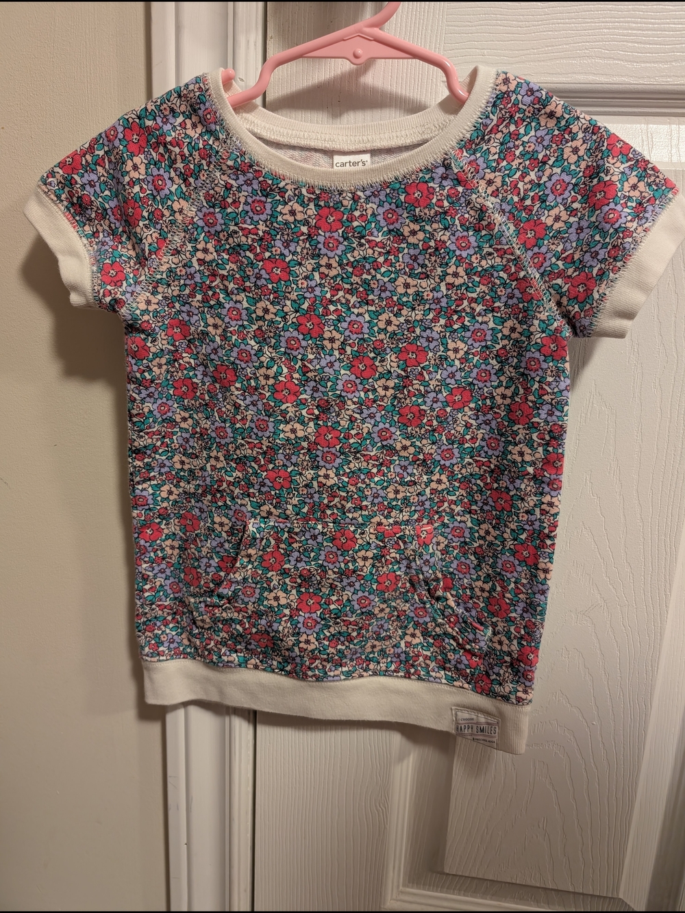 Carter's Floral Short Sleeve Sweatshirt Dress - Pink, Teal & White